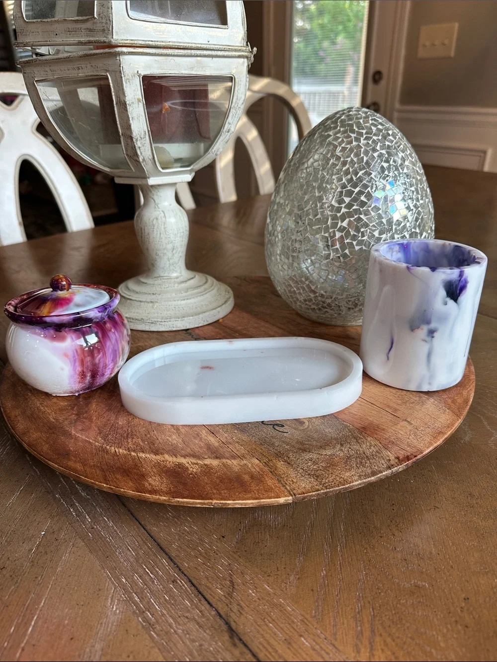 Handcrafted Purple Marble Vanity Tray Set with Jar and Cup